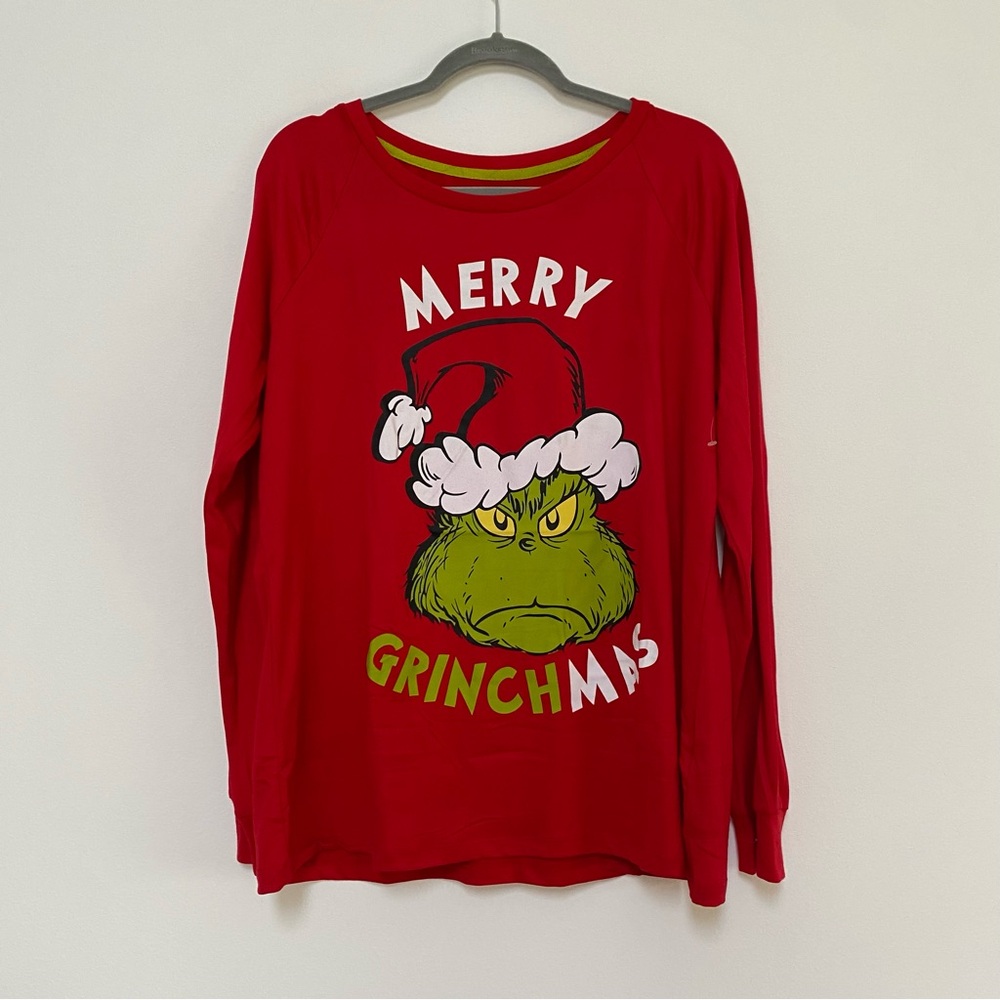 Merry Grinchmas PJ Holiday Shirt Long Top Size Large Red NWOT